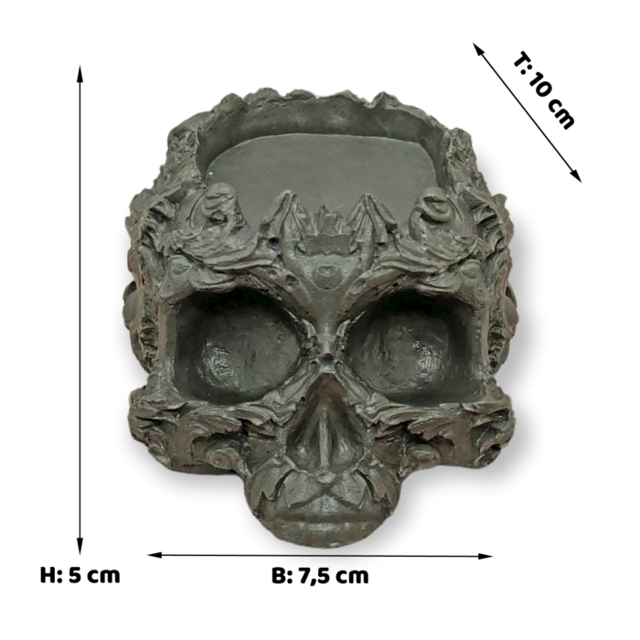 verzierter Totenschädel Kerzenhalter aus Beton