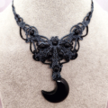 Weiteres Bild von Obsidian Collier mit Mondanhänger aus Edelstein in Makramee