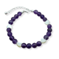 Weiteres Bild von Amethyst Perlenarmband mit Perlmuttherzen aus Edelstein in Makramee